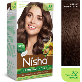 Nisha cream permanent hair color superior quality no ammonia cream formula permanent Fashion Highlights and rich bright long-lasting colour Chocolate Brown (pack of 1) , CHOCOLATE BROWN 3.5