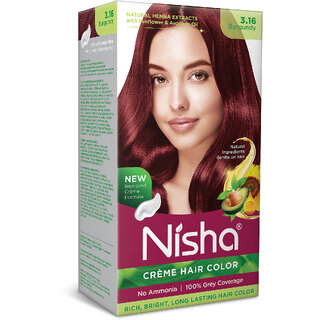 Nisha cream permanent hair color superior quality no ammonia cream formula permanent Fashion Highlights and rich bright long-lasting colour Burgundy (pack of 1) , BURGUNDY 3.16