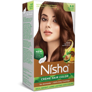 Nisha cream permanent hair color superior quality no ammonia cream formula permanent Fashion Highlights and rich bright long-lasting colour Natural Brown (pack of 1) , NATURAL BROWN 4