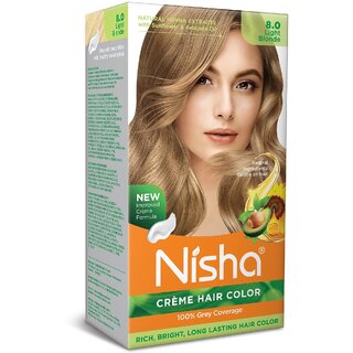 Nisha Cream Hair Color Rich Bright Long Lasting Hair Colouring For Ultra Soft Deep Shine 100% Grey Coverage Light Blonde (Pack of 1) , Light Blonde