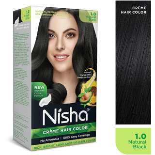 Nisha Creme Hair Color with Natural Henna Extract  Rich, Bright, Long-Lasting Natural Black Pack of 1