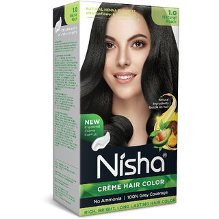Nisha Creme Hair Color with Natural Henna Extract  Rich, Bright, Long-Lasting Natural Black Pack of 1