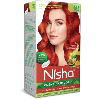 Nisha cream permanent hair color superior quality no ammonia cream formula permanent Fashion Highlights and rich bright long-lasting colour Copper Red (pack of 1) , COPPER RED 5.64