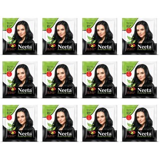 Neeta Hair Color Powder Henna Based For Smooth  Silky Hair Black 5gm (Pack Of 12) , Black