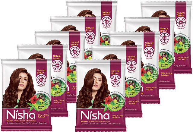 Buy Nisha Natural Henna Based Hair Color Powder 15gm (Pack of 10) (150 ...