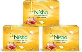 Nisha Saffron and Sandal Bathing Soap For Glowing Skin Beauty Pack Of 3 (3 x 100 g)