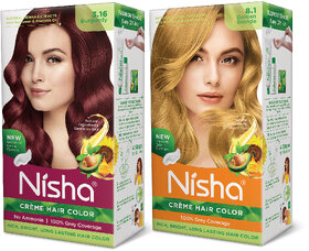 Nisha Pack 3. Honey Blonde (60gm + 90ml + 18ml Conditioner) , 3.16 Burgundy + 7.3 Honey Blonde