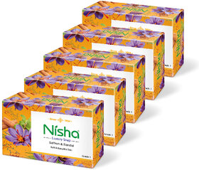Nisha Saffron and Sandal Bathing Soap For Glowing Skin Beauty (5 x 100 g)