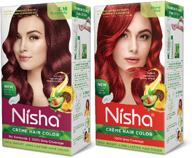 Nisha Pack 3.16 Burgundy + Flame Red (60gm + 90ml + 18ml Conditioner) , 3.16 Burgundy + Flame Red