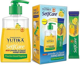 Yutika Selfcare Powder to Liquid Hand Wash Lemon Combo Pack with Empty Bottle + 10 Refill Pack of 9gm Each (1 Refill Makes 200ml Hand Wash) Hand Wash Bottle + Refill (10 x 20 ml)