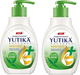 Yutika Naturals Complete Protection Neem Handwash 100% Natural Extract Liquid Soap Pump, 200ml (Pack of 2) Hand Wash Pump Dispenser (2 x 200 ml)