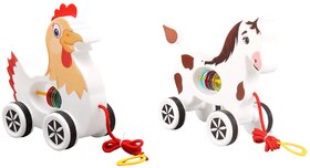 Virgo Toys Pull Along Buddy Chicken - White and Horse - White, For Kids   For Age 18 Month and Above