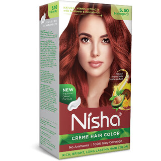Nisha cream permanent hair color superior quality no ammonia cream formula permanent Fashion Highlights and rich bright long-lasting colour Mahogany (pack of 1) , MAHOGANY 5.5