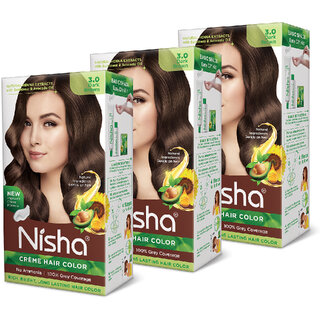 Nisha cream permanent hair color superior quality no ammonia cream formula permanent Fashion Highlights and rich bright long-lasting colour Dark Brown (pack of 3) , DARK BROWN 3