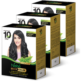 Nisha Quick Hair Color Henna Based Herbal Protection & No Ammonia 100% Grey Coverage Permanent Root Touch Up & Full Hair Color, Pack of 3 (Natural Black) (60)
