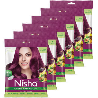Nisha Cream Hair Color Rich Bright Long Lasting Hair Colouring For Ultra Soft Deep Shine Grey Coverage Conditioning With Natural Herbs , Wine Burgundy