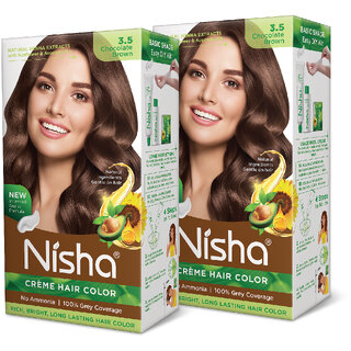 Nisha Creme Hair Colour 3.5 CHOCOLATE BROWN (Pack of 2) , CHOCOLATE BROWN 3.5