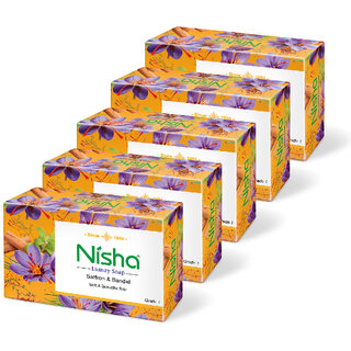 Nisha Saffron and Sandal Bathing Soap For Glowing Skin Beauty (5 x 100 g)