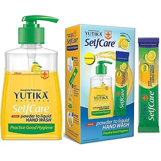 Yutika Selfcare Powder to Liquid Hand Wash Lemon Combo Pack with Empty Bottle + 10 Refill Pack of 9gm Each (1 Refill Makes 200ml Hand Wash) Hand Wash Bottle + Refill (10 x 20 ml)