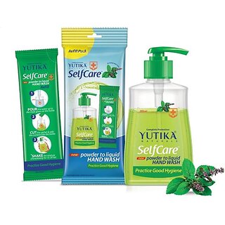 Yutika Selfcare Powder to Liquid Hand Wash Neem & Tulsi Combo Pack with Empty Bottle + 10 Refill Pack of 9gm Each (1 Refill Makes 200ml Hand Wash) Hand Wash Bottle + Refill (10 x 20 ml)