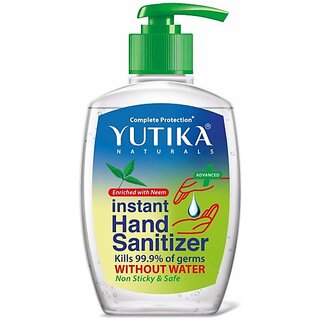 Yutika Naturals Complete Protection Instant  Kills 99.9% Of Germs Without Water Non Sticky & Safe Enriched With Neem Hand Sanitizer Pump Dispenser (200 ml)