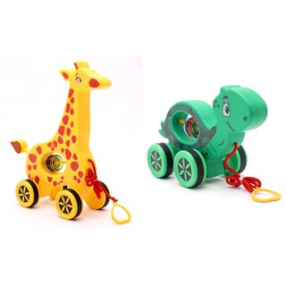 Virgo Toys Pull Along Buddy Giraffe - Yellow and Turtle - Green, For Kids For Age 18 Month and Above