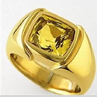 certified yellow sapphire ring natural pukhraj gemstone gold plated finger ring
