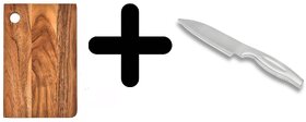 ONBV Acacia Wood Chopping Board 10x7 with Chef Knife Small Premium High-Stainless Steel Knife Set, 2-Pieces, Silver Use