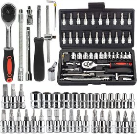 Verat 46 in 1 Pcs Tool Kit  Screwdriver  1/4'' Square Drive Metric Socket Set Extension Bar and Adapter for Bike, Car Repairs (46-Pieces)