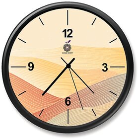 Homeberry- 26cm x 26cm Plastic & Glass Wall Clock - Sand Dunes (Abstract Design, Brown with Black Frame)