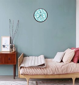 Homeberry- 26cm x 26cm Plastic & Glass Wall Clock - Blue Pattern (Geometrical, Black Frame)