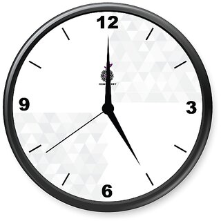 Homeberry- 26cm x 26cm Plastic & Glass Wall Clock - Triangle/ Diamond (Geometrical Design, Grey- White with Black Frame)