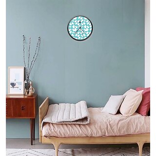 Homeberry- 26cm x 26cm Plastic & Glass Wall Clock - Blue Pattern (Geometrical, Black Frame)