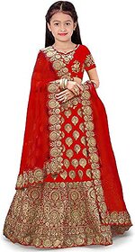 Heaven Blue Girls Raw Silk Semistitched Lehenga Choli