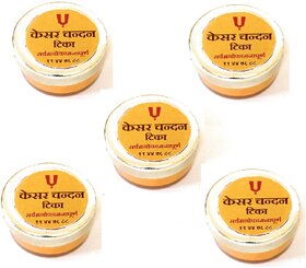 PACK OF 5 CHANDAN KESAR TIKA ( TILAK ) MADE WITH PURE AND RARE CHANDAN KESAR MADE WITH SPRITUAL METHODS.