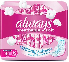 Always Clean  Dry Maxi Thick Large Sanitary Pads With Wings (Large) Cottony Soft (30 Counts)