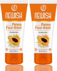 Newish Hydrating Papaya Face Wash, Enriched With Turmeric  Vitamin E, For All Type Skin, 100ml (Pack of 2)