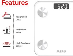 Mepl Bluetooth Digital Smart Weight Machine Thick Tempered Glass LCD Display with Smart App Weighing Scale