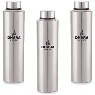 DHARA Stainless Steel EVERFRESH 1000Single Wall Stainless Steel Fridge Water Bottle,960ml,SilverFridge Bottle(pack 3 )