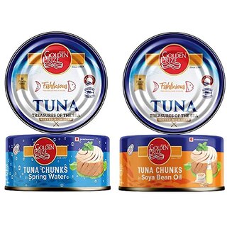 Golden Prize Combo - 1 x Tuna Chunk in Springwater and 1 x Tuna Chunk In Soyabean Oil (2 x 185gms Each)