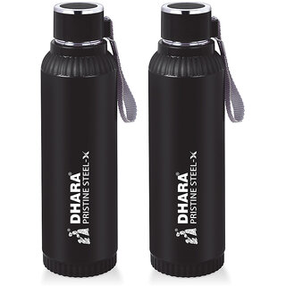 Dhara Stainless Steel Quench 900 Inner Steel and Outer Plastic Water Bottle, 700ml, Black BPAFree Leak Proof(pack 2)