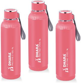 Quench 900 Inner Steel and Outer Plastic Water Bottle, 700ml, Pink   BPA Free  Leak Proof  Office Bottle (set of 3)