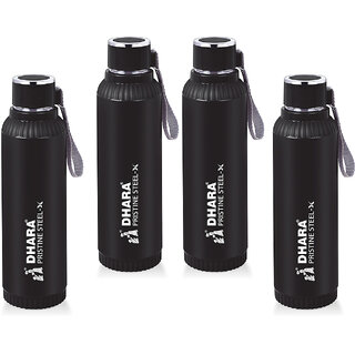 Quench 900 Inner Steel and Outer Plastic Water Bottle, 700ml, Black  BPA Free  Leak Proof  Office Bottle (pack of 4)