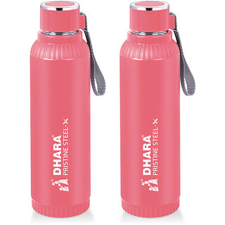 Quench 900 Inner Steel and Outer Plastic Water Bottle, 700ml, Pink   BPA Free  Leak Proof  Office Bottle (set of 2)