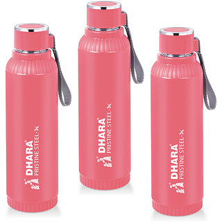 Quench 900 Inner Steel and Outer Plastic Water Bottle, 700ml, Pink   BPA Free  Leak Proof  Office Bottle (set of 3)