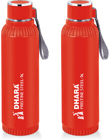 Quench 900 Inner Steel and Outer Plastic Water Bottle, 700ml, Red  BPA Free  Leak Proof  Office Bottle (Set of 2)