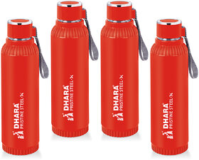 Quench 900 Inner Steel and Outer Plastic Water Bottle, 700ml, Red  BPA Free  Leak Proof  Office Bottle (Set of 4)