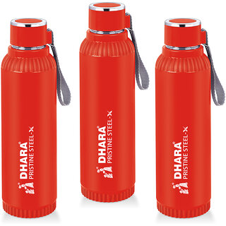 Quench 900 Inner Steel and Outer Plastic Water Bottle, 700ml, Red  BPA Free  Leak Proof  Office Bottle (Set of 3)