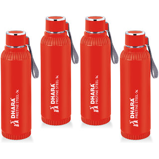 Quench 900 Inner Steel and Outer Plastic Water Bottle, 700ml, Red  BPA Free  Leak Proof  Office Bottle (Set of 4)