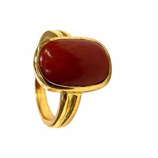 Certified Natural Red Coral Moonga Gemstone gold plated Ring for Men and Women